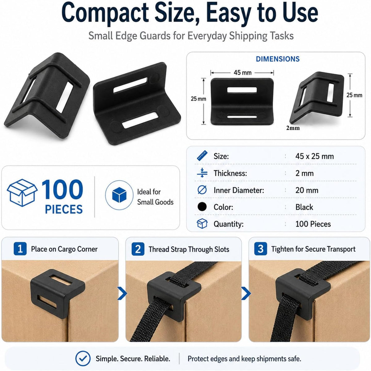Packaging Edge Protectors, 100 Pack Plastic Corner Guards