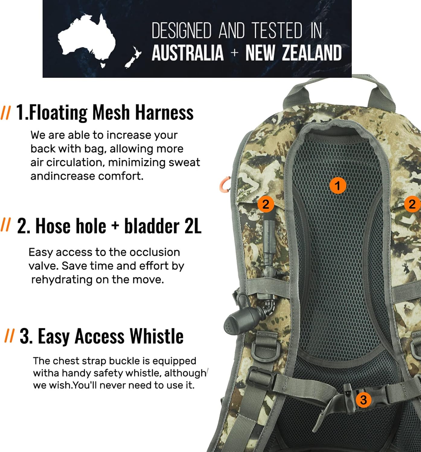 Camo and Green Hunting Backpack Tactical Military Bags Waterproof Daypack for 25L Capacity Removable Hip Belt