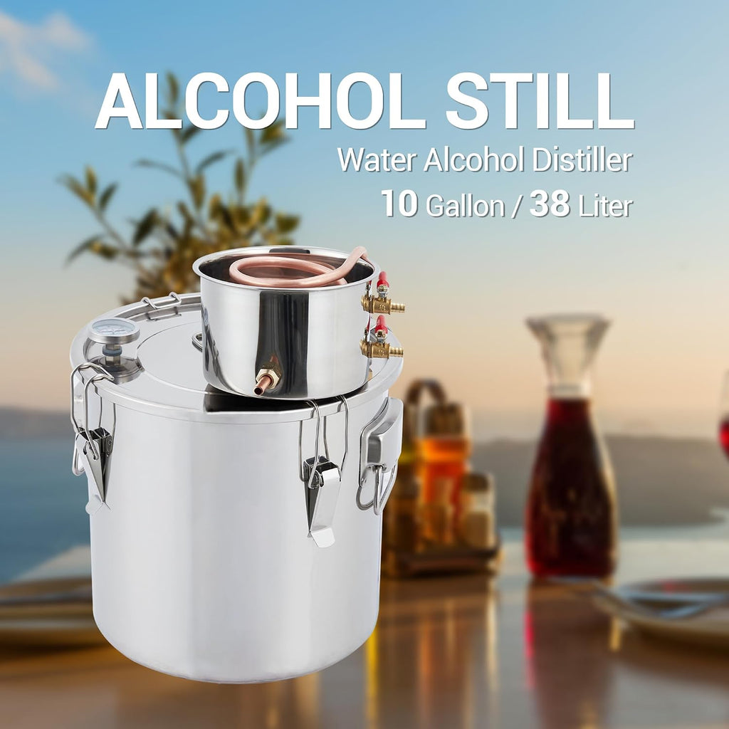 10 Gal Alcohol Still with Thumper Keg, Stainless Steel Home Distilling Kit for Alcohol, Whiskey, Brandy, Vodka, and