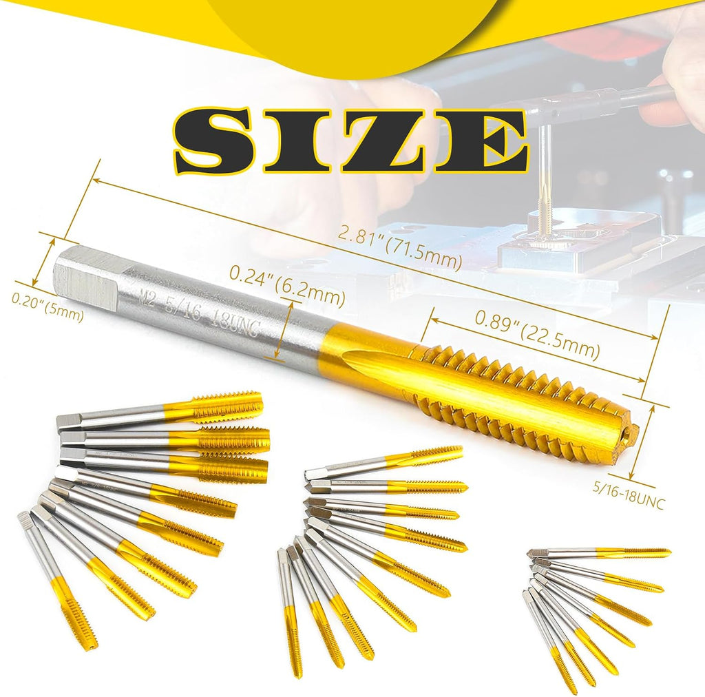 3Pcs 5/16"-18 UNC Thread Tap for Metal,Taper+Plug+Bottom Threading Hand Tap