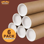 2" x 36" Made in USA Kraft Paper Mailing Tube, 6 Tubes, 12 Caps