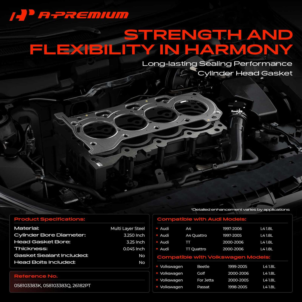 A-Premium L4 1.8L Engine Cylinder Head Gasket, Compatible with Volkswagen