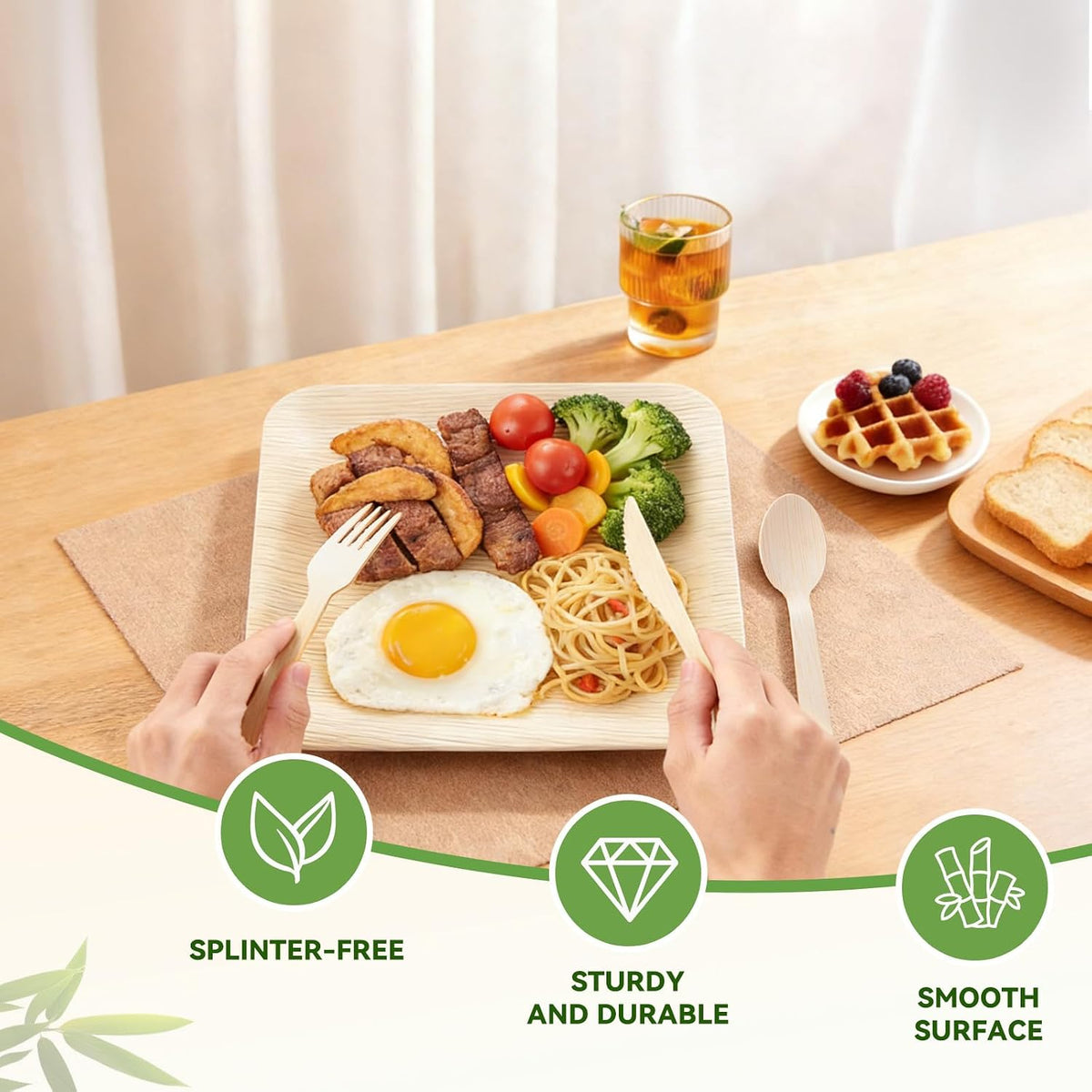 100% Bamboo Cutlery 120 Pack Set Disposable Compostable Utensils