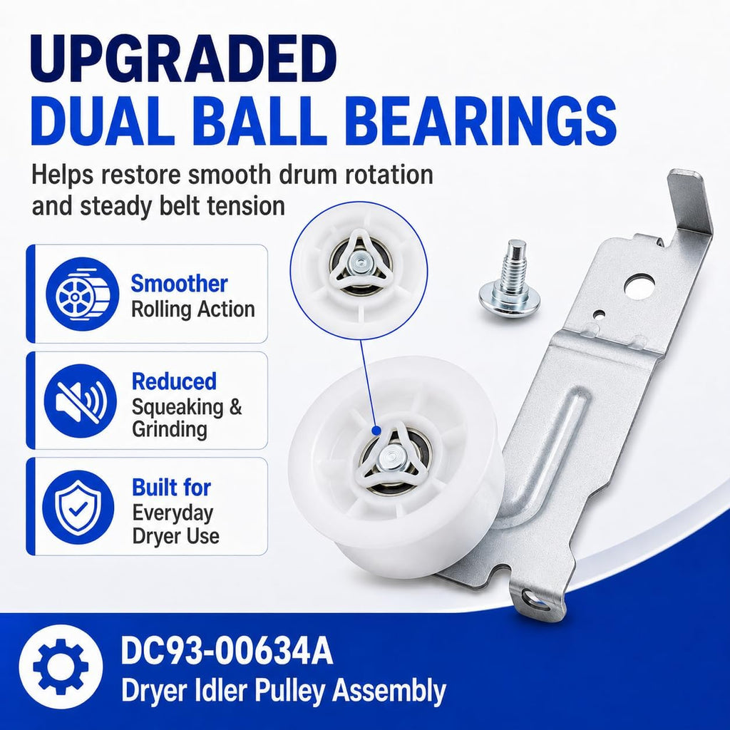 DC93-00634A Dryer Idler Pulley Assembly For Samsung Kenmore Dryer - Upgraded Ball Bearings (Replaces DC96-00882C, PS4133825, AP4373659, LB1655, 5PH2337, AP4213616, PS4216837)