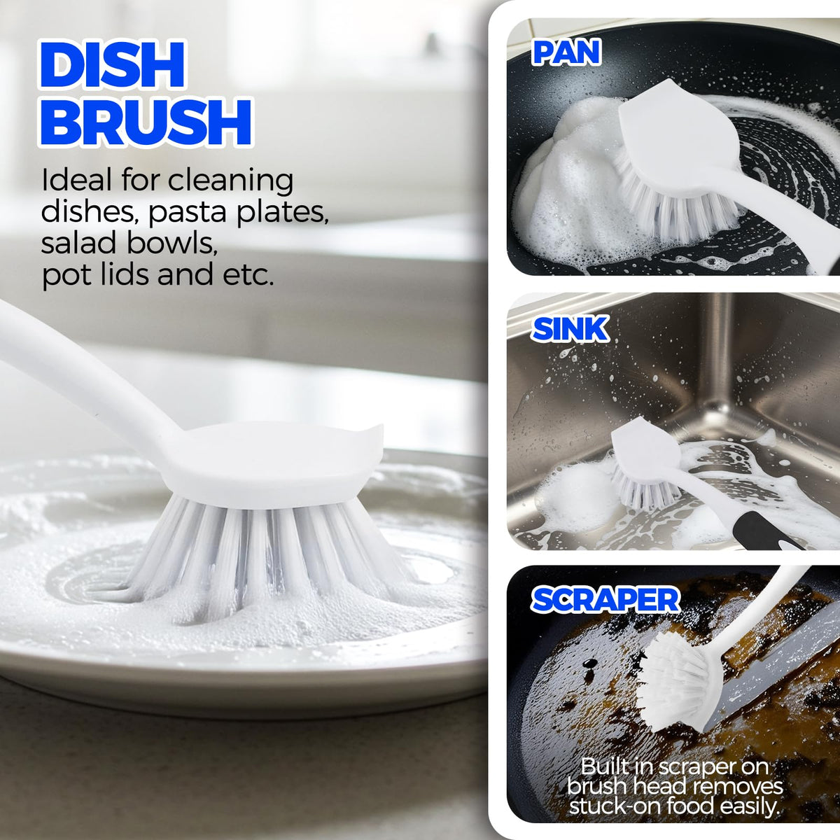 6 Pack Dish Brush Set with Bottle Brush, Dish Scrub Brush,Black