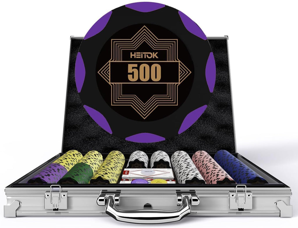 500-Piece Poker Chip Set with Numbered 14g Chips and Aluminum Case | Clay composite build gives 2 to 10 players
