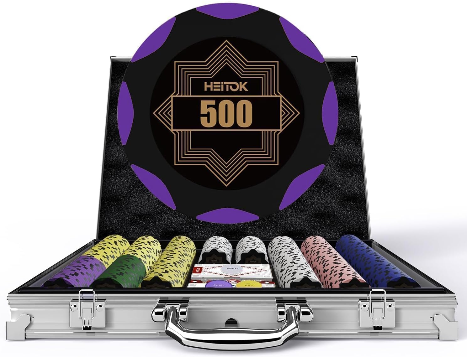500-Piece Poker Chip Set with Numbered 14g Chips and Aluminum Case | Clay composite build gives 2 to 10 players