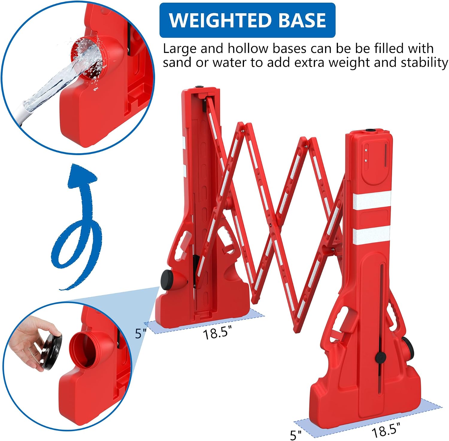 Expandable 7.41ft Safety Barricade,Retractable Security Barrier Water Filled Weighted Base,Adjustable Traffic