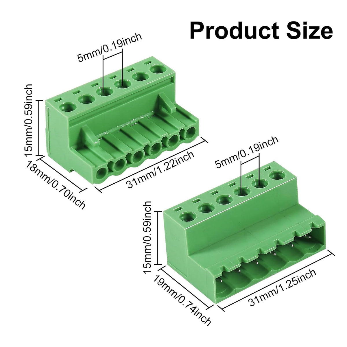 5PCS 6 Pin 5.08mm Pitch Pluggable PCB Angle Screw Terminal Block Plug Connector Socket Panel Mount DIY with 5Pcs 6Pin Phoenix Plug