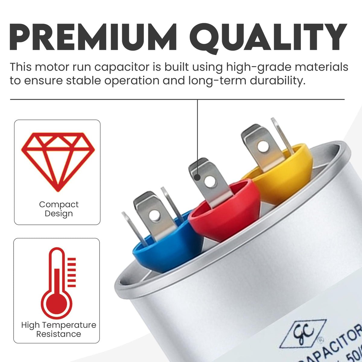 Globe Capacitor, Round Run Start, 45+5MFD CBB65 Dual Element, 370V/440V