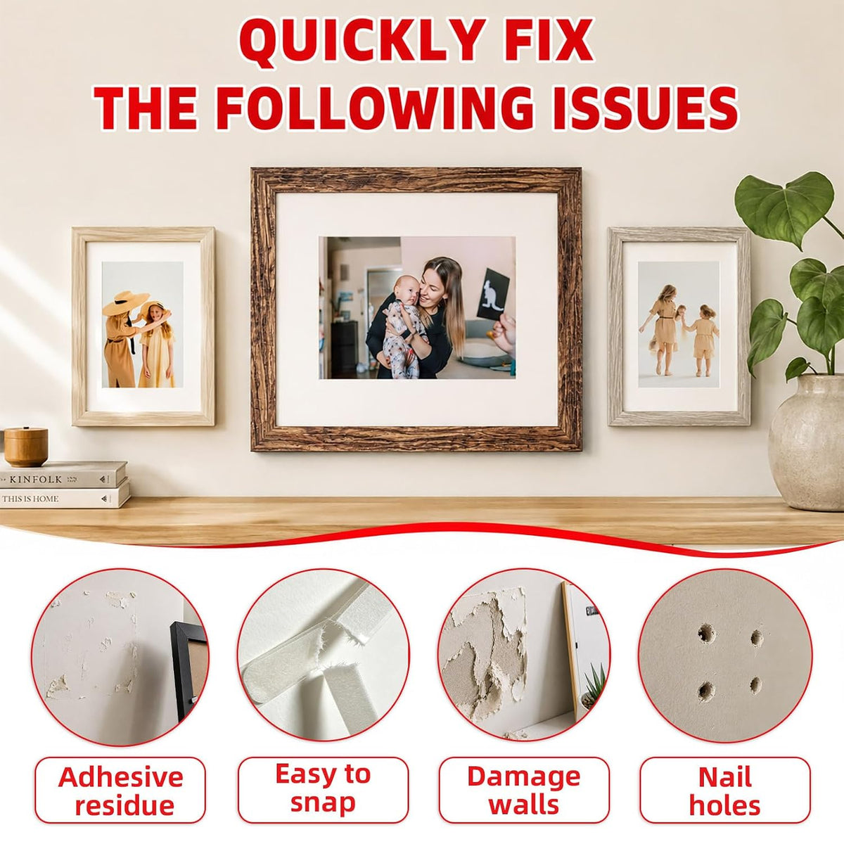 Heavy Duty Removable Double Sided Tape for Picture & Wall, 1in x 9.85ft