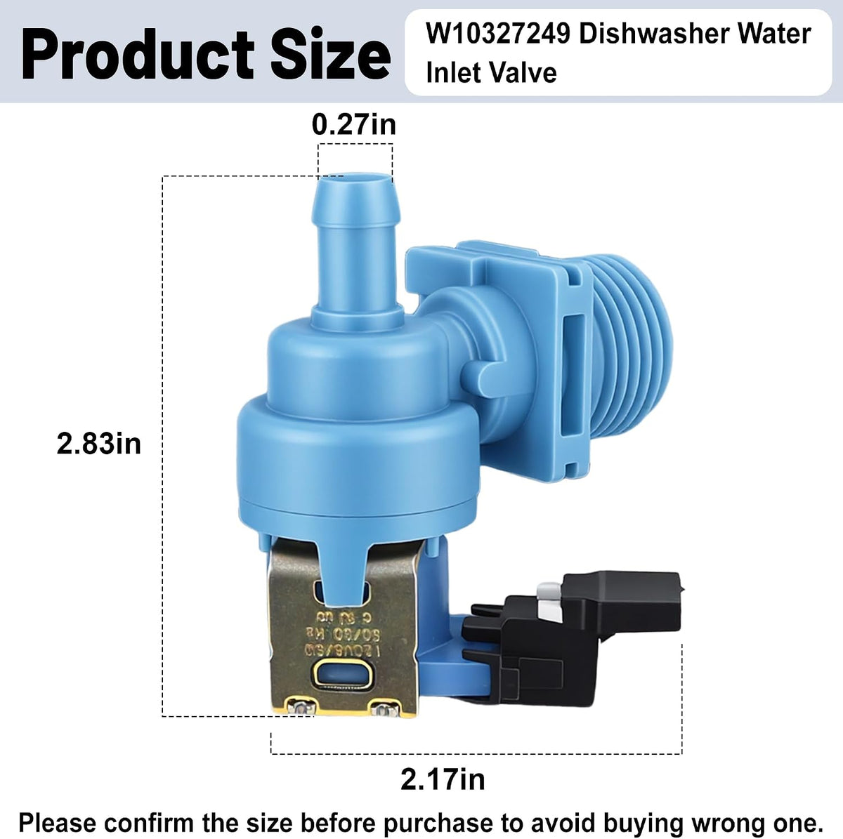 W10327249 Dishwasher Water Inlet Valve Replacement Compatible with Whirl-pool May-tag Ken-more Am-ana Kitch-ena-id Replaces W10327250 W11175771 AP6339872 PS12578165 W10872255 W10195047