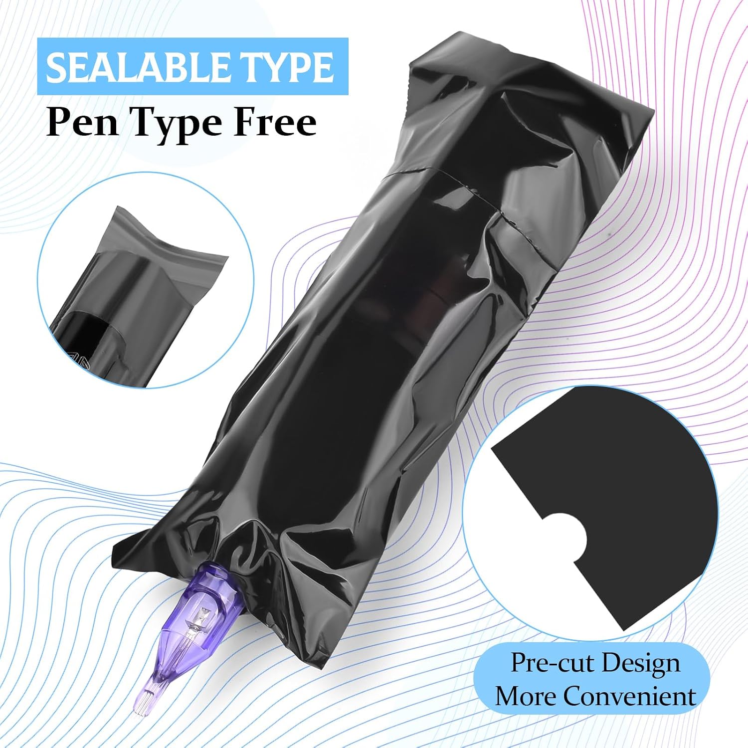 100pcs Tattoo Pen Covers, Sealable Pen Sleeves, with 4pcs Tattoo Grip Wraps Self-Adhesiive Tapes, Extral Large
