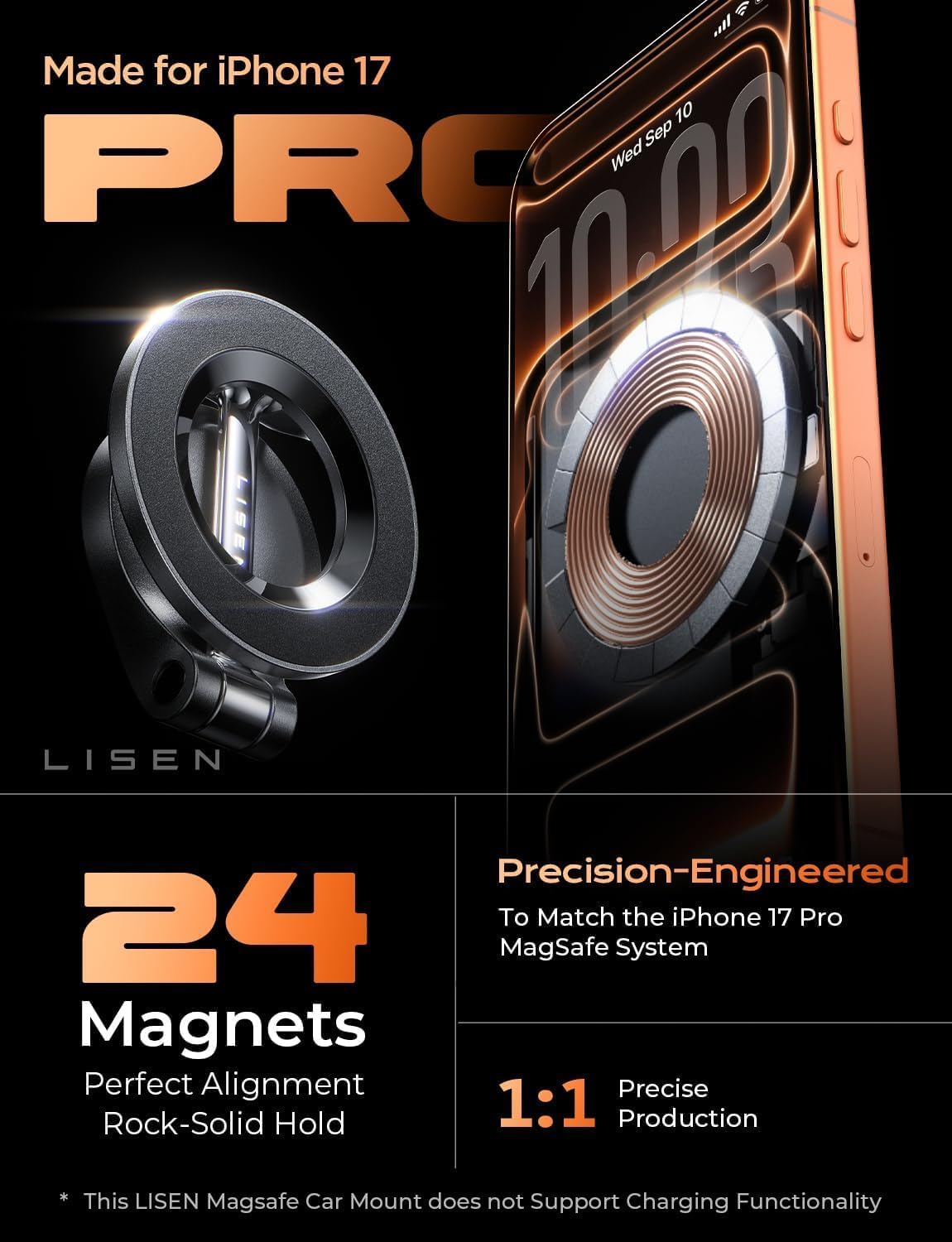 for MagSafe Car Mount for iPhone 17 Pro Max [24 Strong Magnets] Classic Magnetic Phone Holder for Car Dashboard