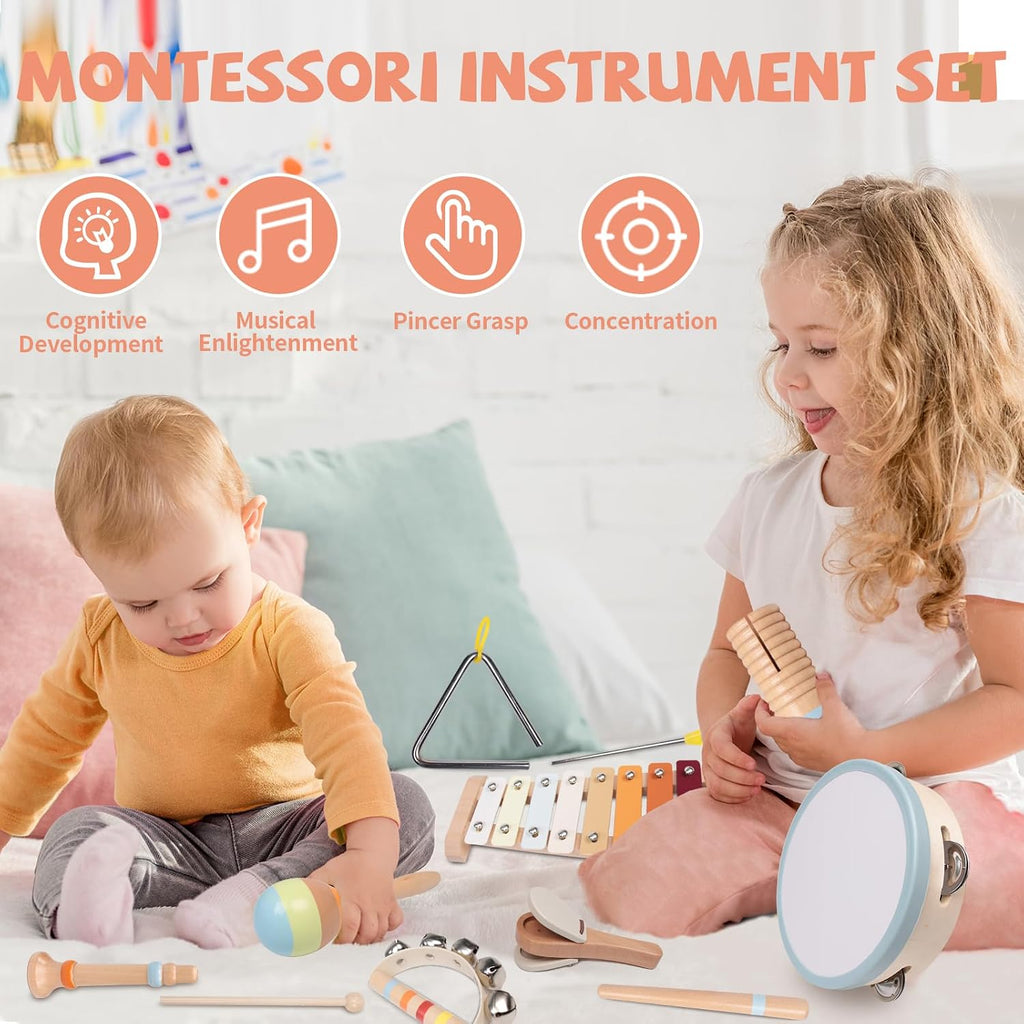 Montessori Toys Wooden Baby Musical Instruments Set for Toddlers | 18 Month Old Toys Toddler Percussion Instruments