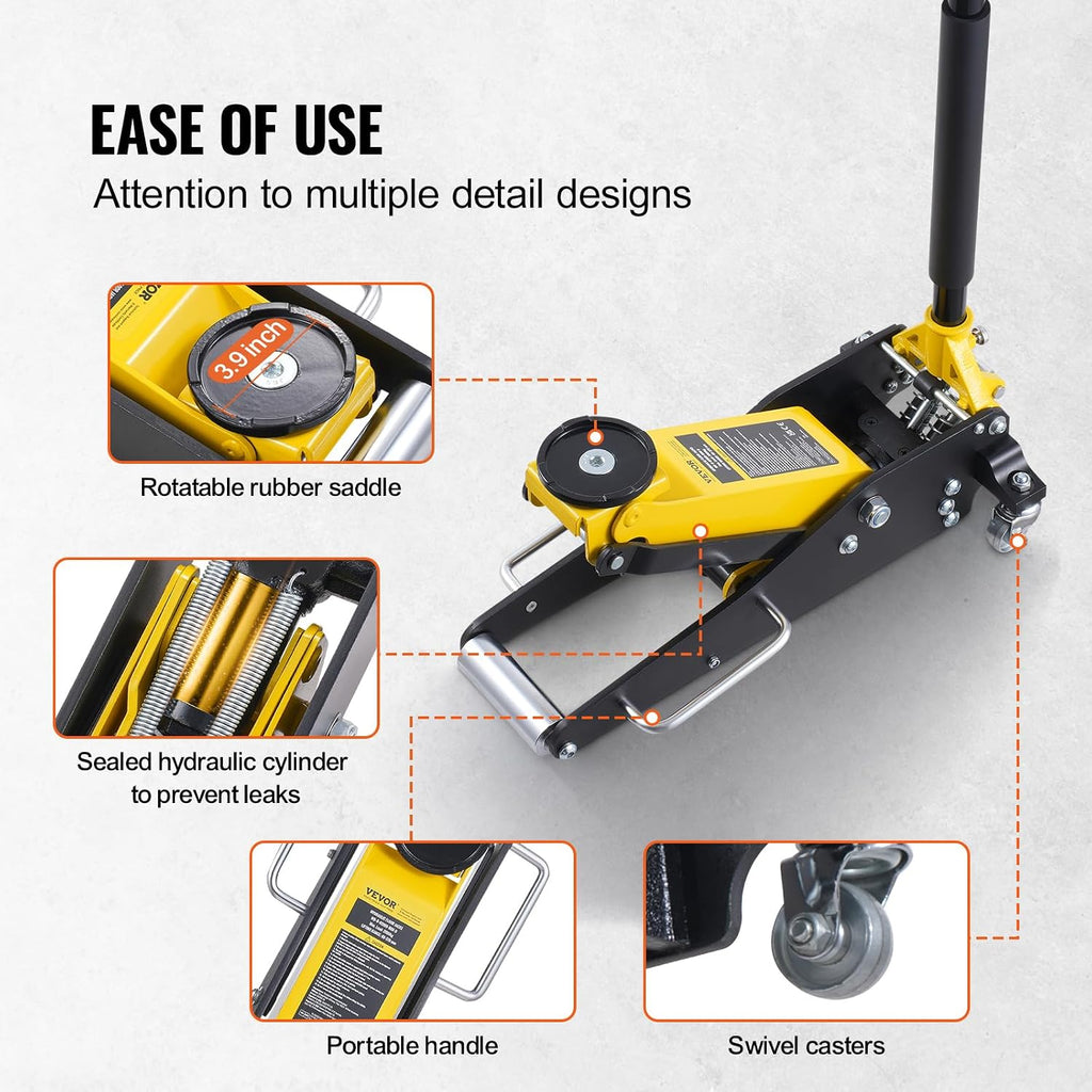 Low Profile Floor Jack 2 Ton (4400 lbs), Heavy Duty Aluminum Hydraulic Racing Floor Jack, Hydraulic Car Jack, Dual