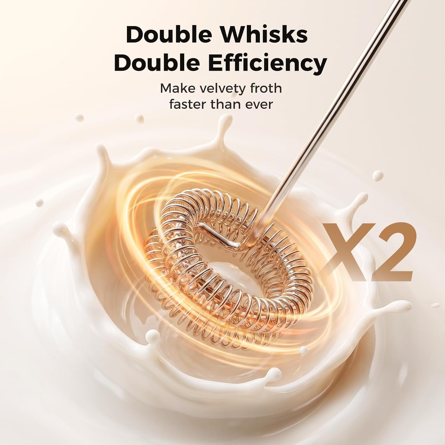 Rechargeable Milk Frother Handheld, 3 Speeds for Coffee, Latte | Electric Foam Maker with Dual Spring Whisk, Hot