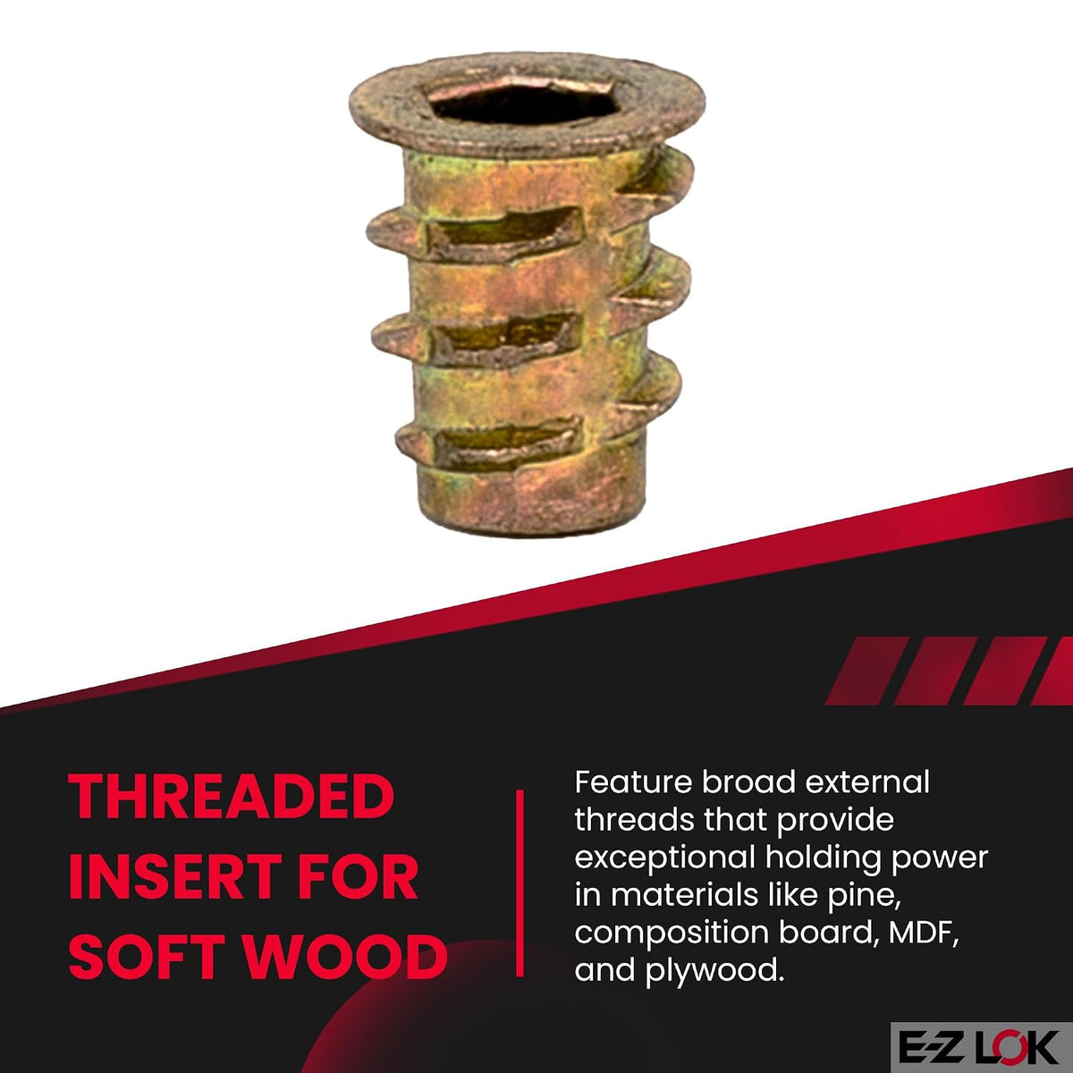 E-Z LOK Hex Thread Insert for Soft Wood, Flanged, M4-0.7, 10mm, 50 ct