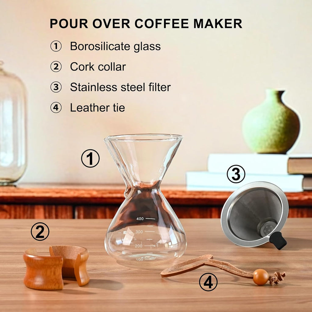 Pour Over Coffee Maker with Stainless Steel Filter Pour Over Coffee Dripper | Pour Over Coffee13.5 OZ, Drip Coffee