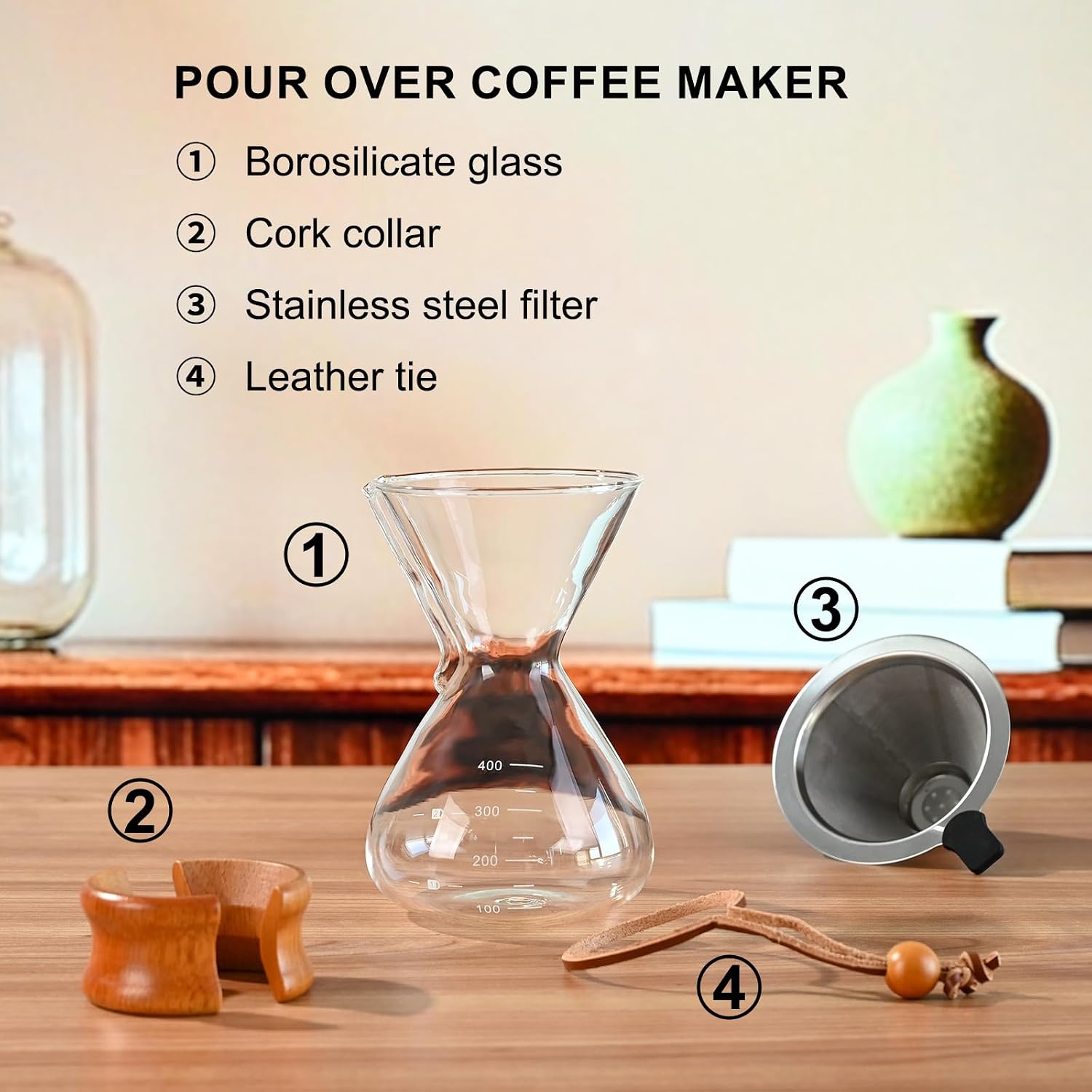 Pour Over Coffee Maker with Stainless Steel Filter Pour Over Coffee Dripper | Pour Over Coffee13.5 OZ, Drip Coffee