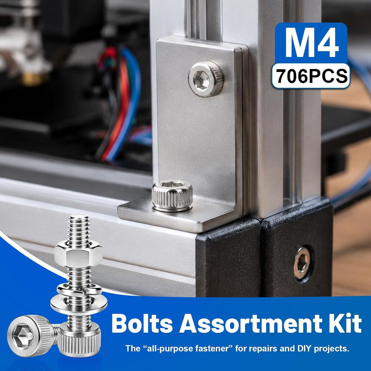 706PCS M4 Socket Screws Nuts Washers Kit, M4x6/8/10/12/16/20/25/30 mm