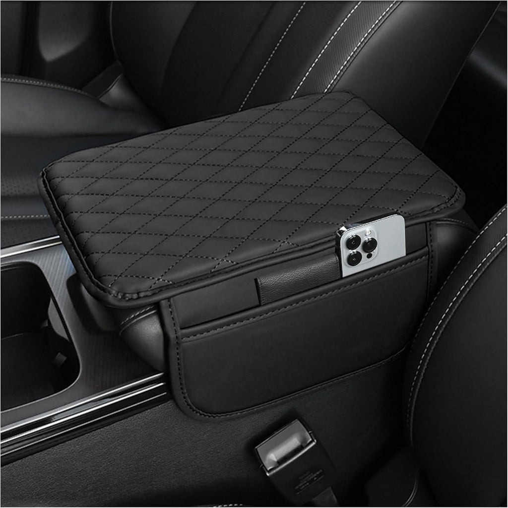 Upgraded Car Center Console Cover,Microfiber Leather Car Armrest Cover Cushion with 2 Storage Bags,Universal Car