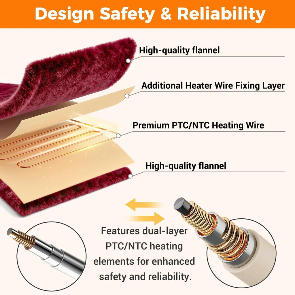 Heated Blanket Electric Throw, 50" x 60" Heating Blanket with 5 Levels & 10 Hours Auto Off, Extremely Soft Flannel