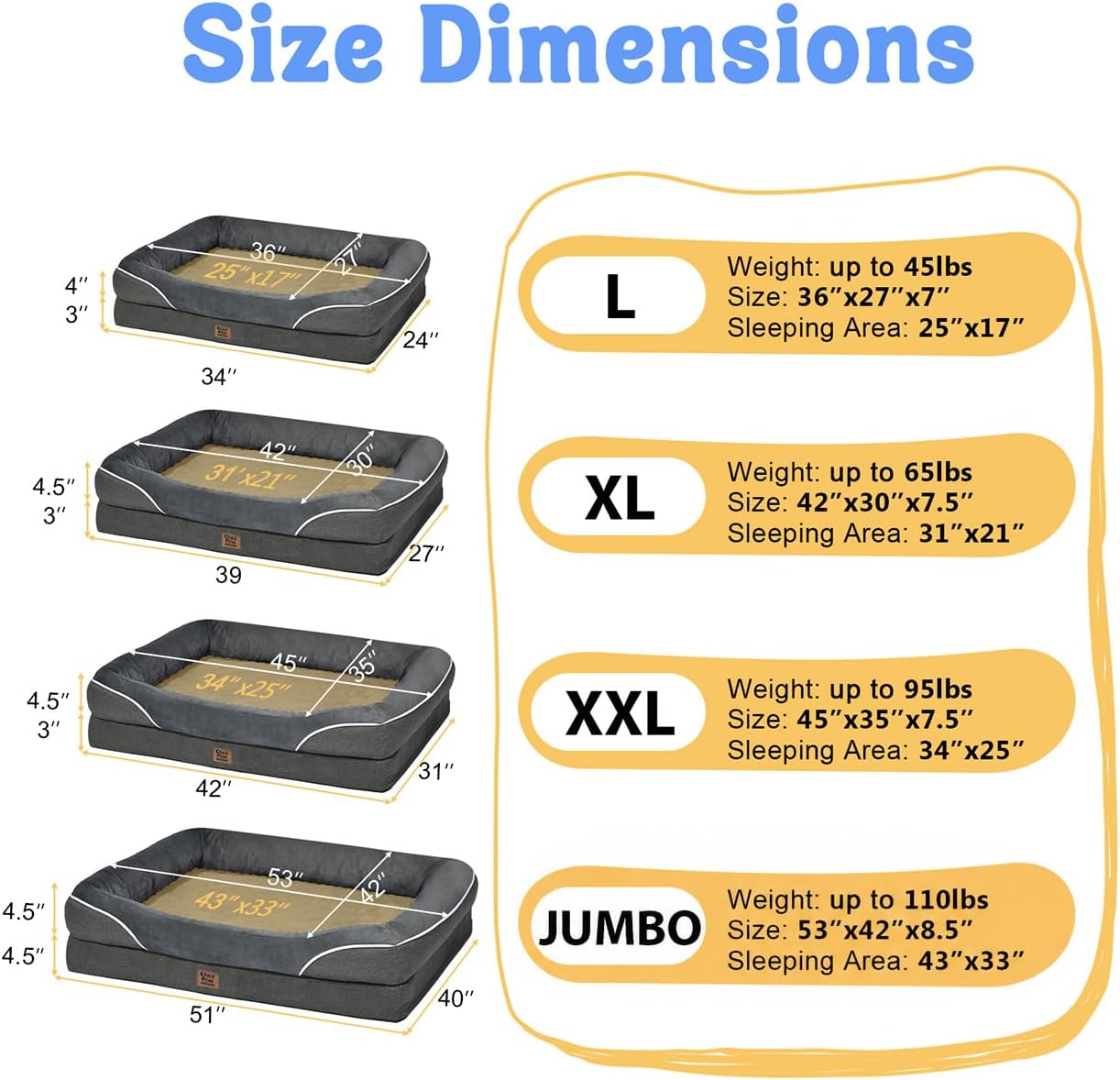 Large Orthopedic Dog Bed for Extra Large Dogs, Waterproof XL Egg-Crate Foam Dog Bed with Removable Washable Cover &