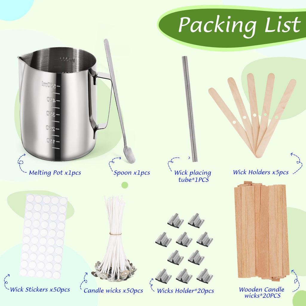 Candle Making Pouring Pot, Stainless Steel Wax Melting Pot with Candle Wicks, Wick Stickers & Holder for Scented
