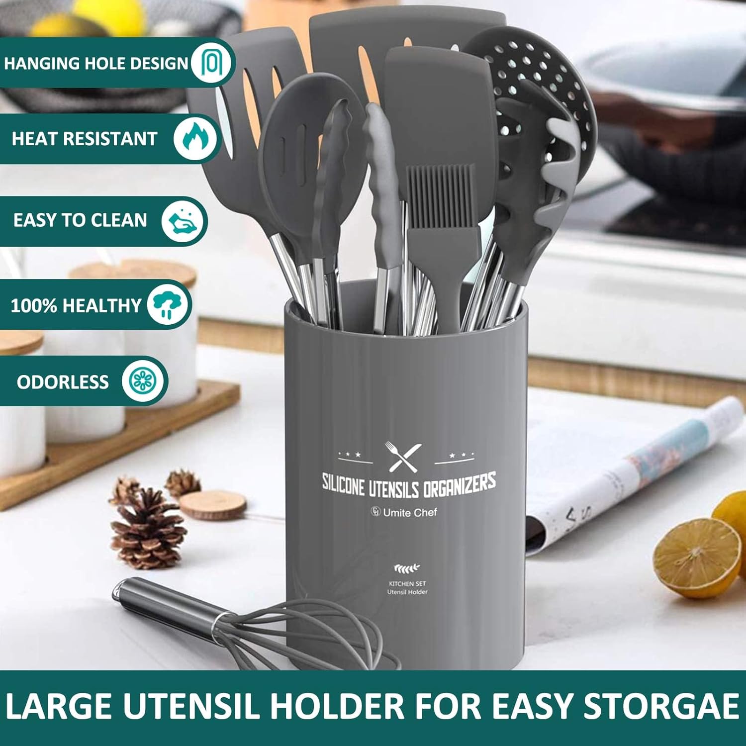 Stainless Steel Kitchen Cooking Utensil Set, Umite Chef 15 pcs Cooking Utensils - Nonstick Kitchen Utensils Cookware