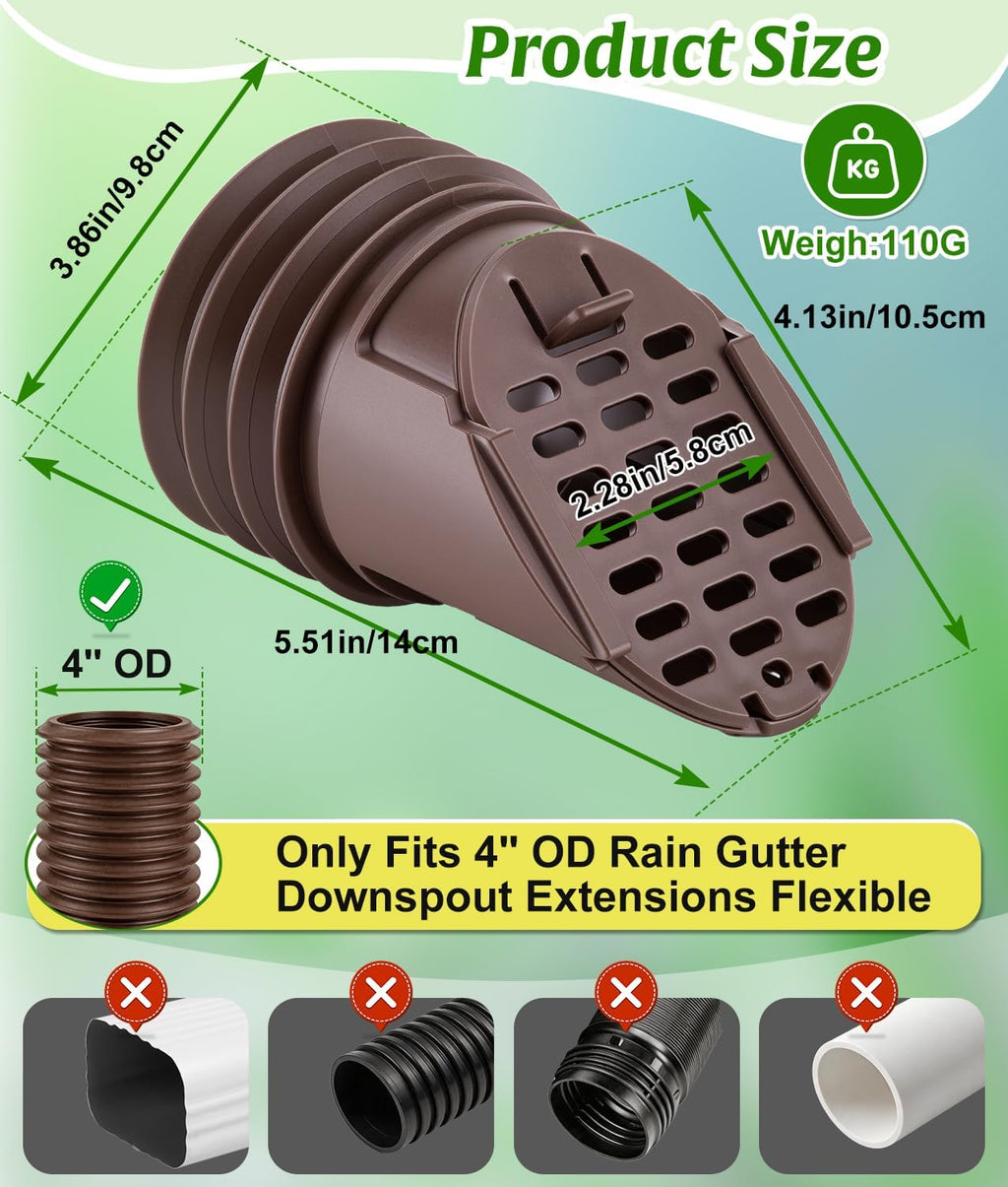 Rain Gutter Downspout Extension Hose Guard, Drain Downspout Extender Outlet Filter and Leaf Guard, for Standard 4''