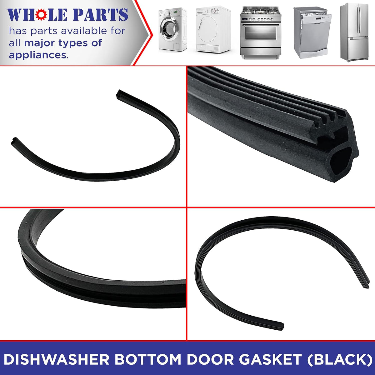 Whole Parts Upgraded Black Dishwasher Bottom Door Gasket Part # 154859401