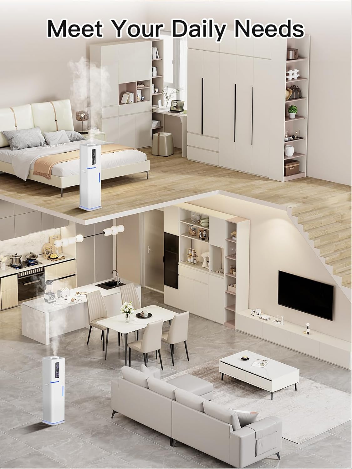 10L/2.64Gal Humidifiers for Bedroom, Top Fill Quiet Ultrasonic Cool Mist Humidifier Large Room, Covers 550ft², 60H