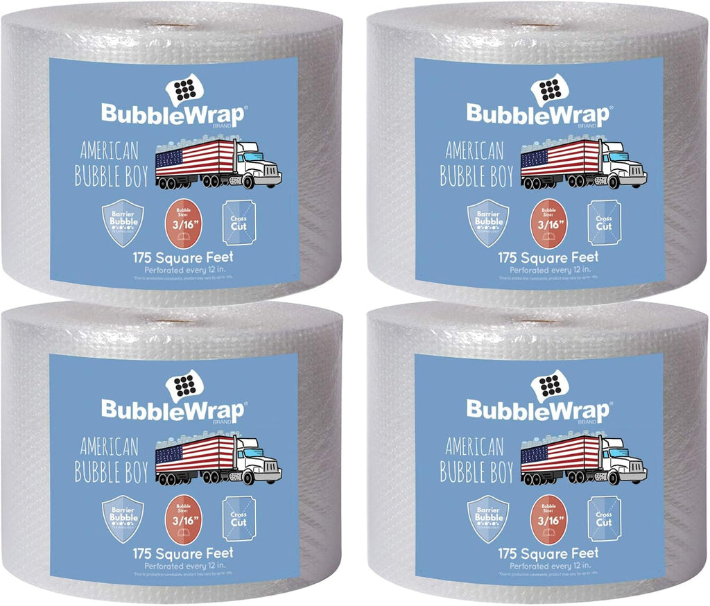 4 large rolls of Bubble Wrap total 700 feet, small bubbles 3/16 cushioning, 700 ft, heavy duty, perforated Every 12"