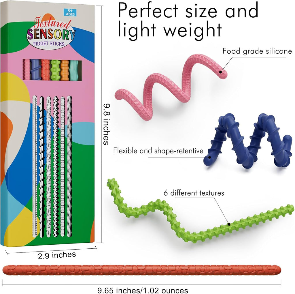 Sensory Fidget Toys for Kids Adults,6PCS Flexible Fidget Sticks for Stress Anxiety Autistic ADHD, Calm Down Travel