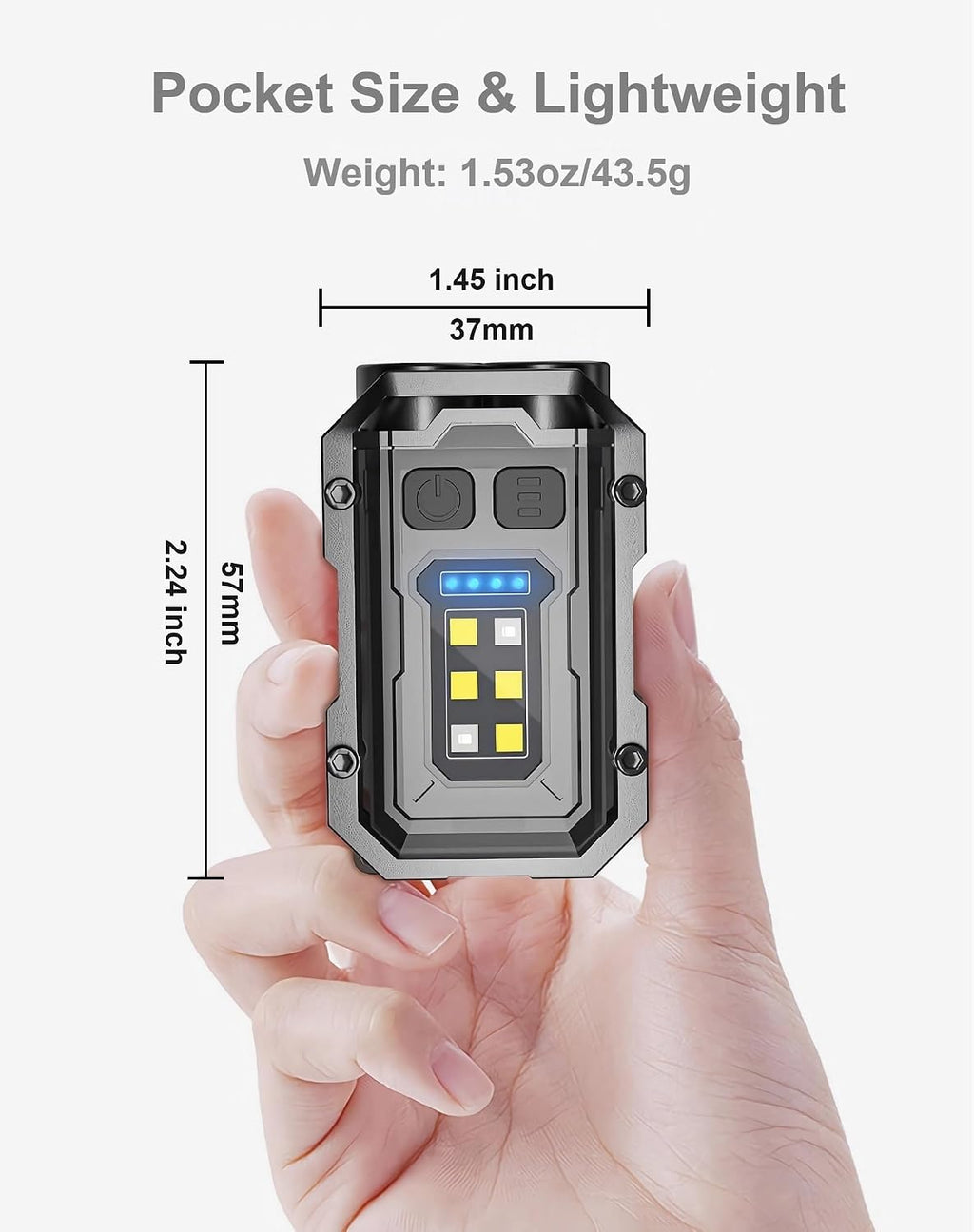 Pocket EDC Flashlight Rechargeable, 500 Lumens Keychain Flashlight | Pocket Size, Lightweight, 8 Modes Light Source