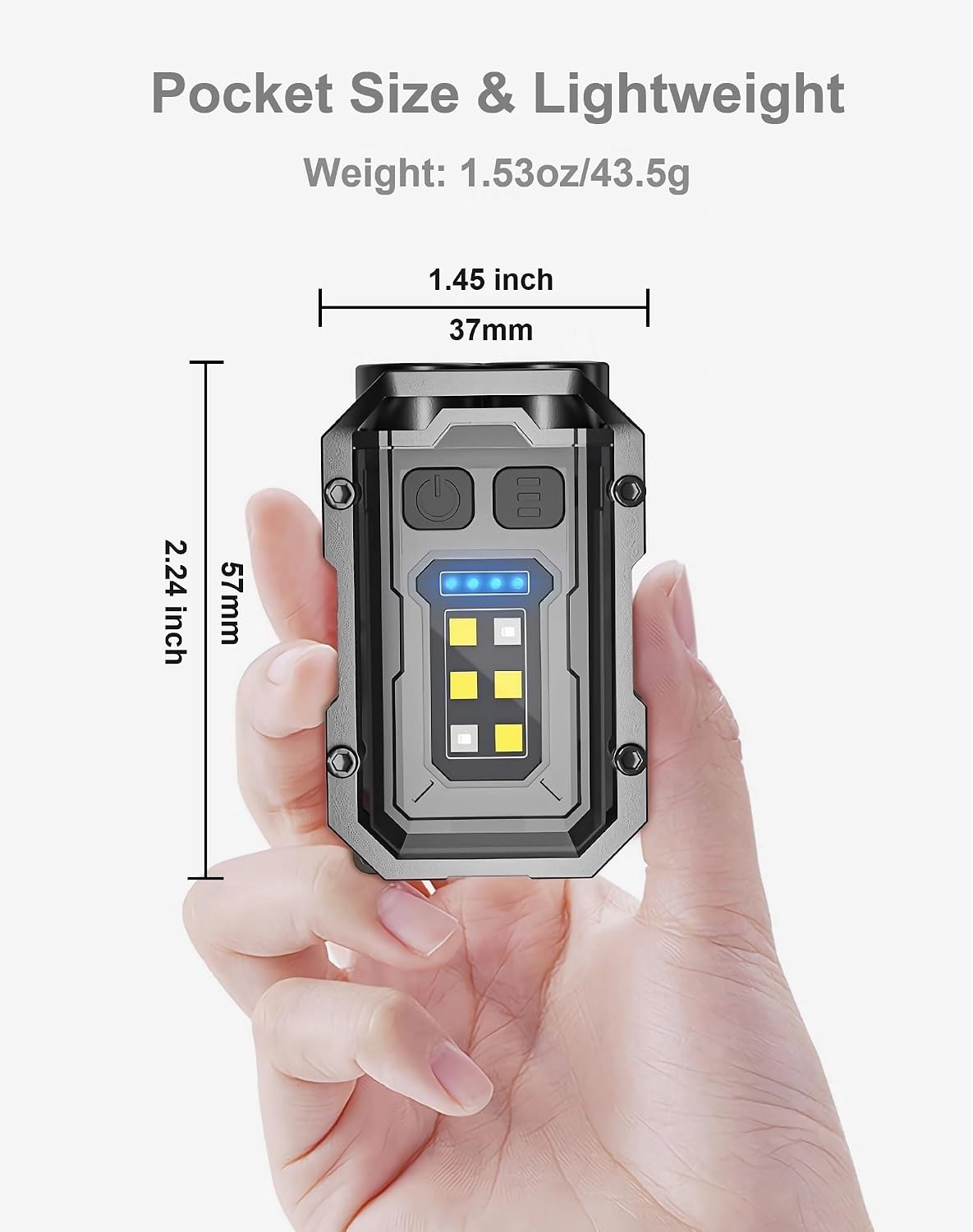 Pocket EDC Flashlight Rechargeable, 500 Lumens Keychain Flashlight | Pocket Size, Lightweight, 8 Modes Light Source