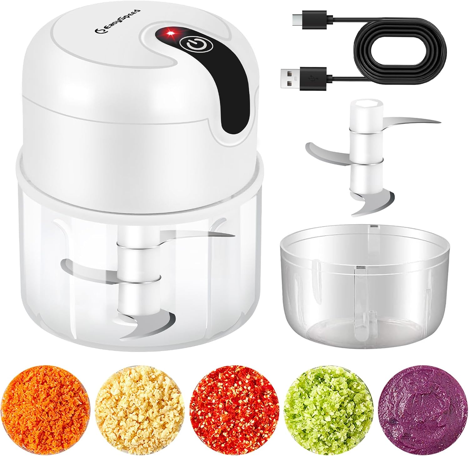 EASYSPEED Electric Garlic Chopper 1 Cup, Mini USB Charging Wireless Food Processor with 304 Stainless Steel, 3 Sharp