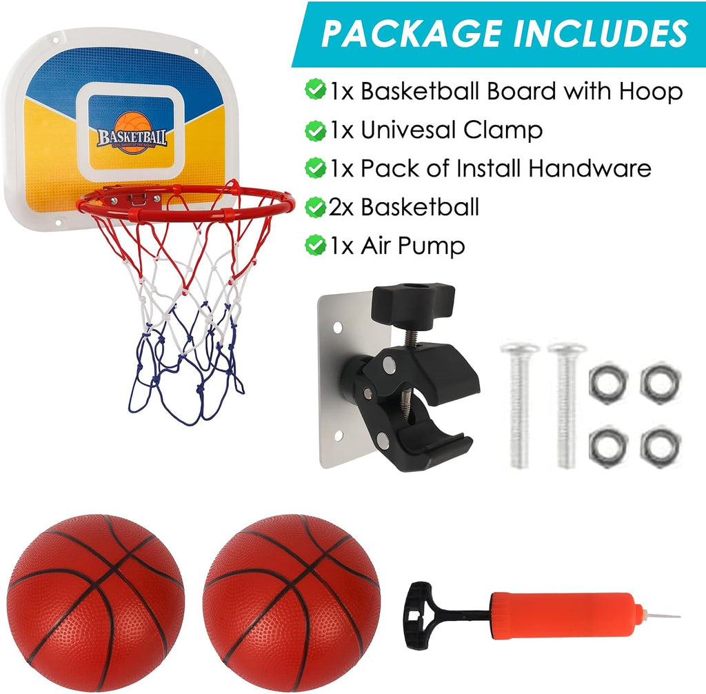 Trampoline Basketball Hoop with 2 Mini Basketball Easy to Install, Upgraded Basketball Hoop for Trampoline Dunk, Fit