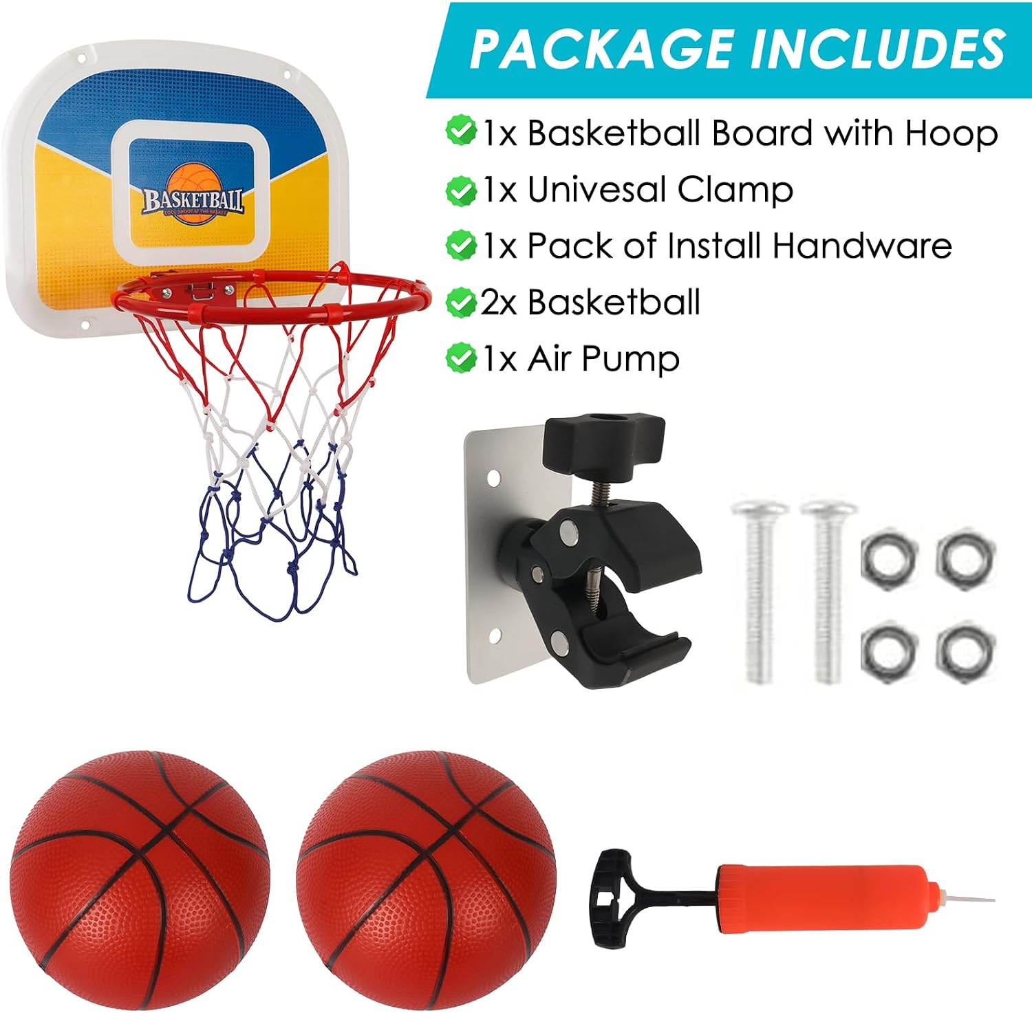 Trampoline Basketball Hoop with 2 Mini Basketball Easy to Install, Upgraded Basketball Hoop for Trampoline Dunk, Fit