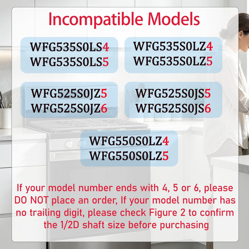 Sieri WFG535S0LZ1 WFG535S0LS1 WFG525S0JS1 Knobs for Whirlpool Stove（1/2D）