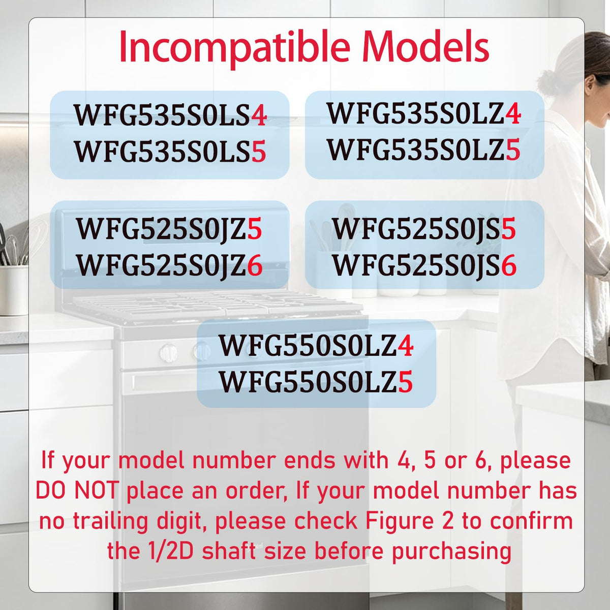 Sieri WFG535S0LZ1 WFG535S0LS1 WFG525S0JS1 Knobs for Whirlpool Stove（1/2D）
