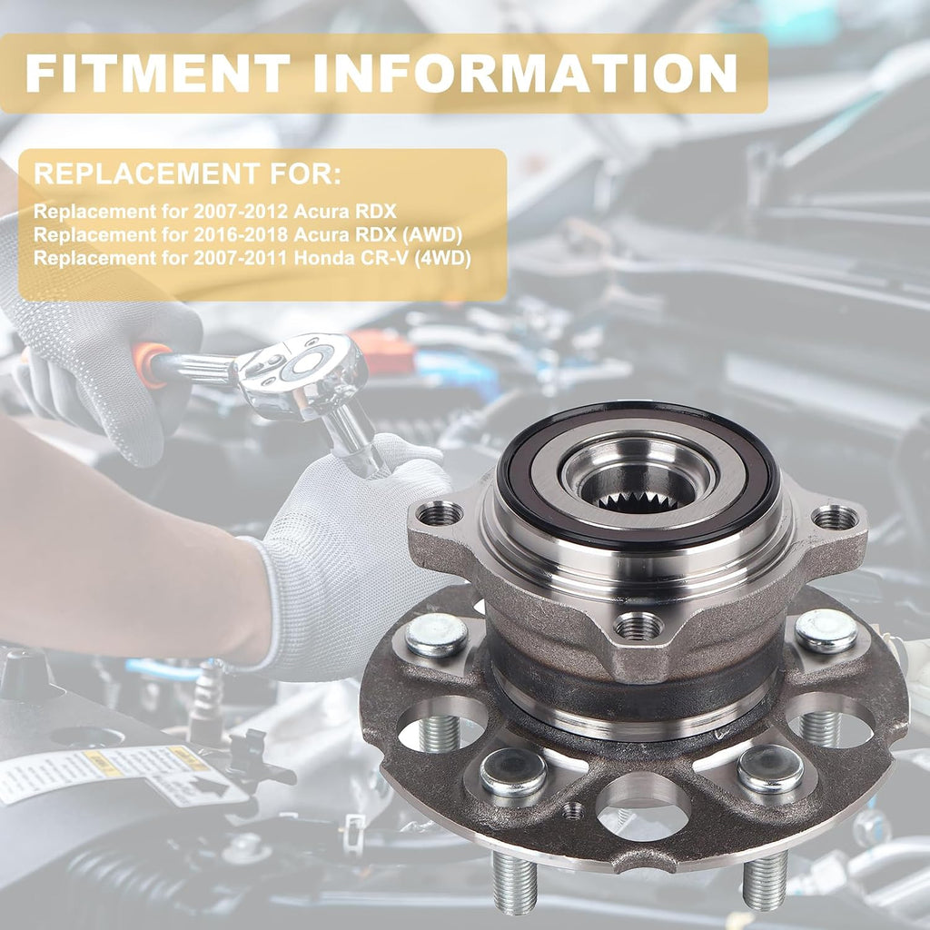 512345 Pair 2 Rear Wheel Hub & Bearing Assembly for 2007-2011 Honda CR-V 4WD, 2007-2018 Acura RDX