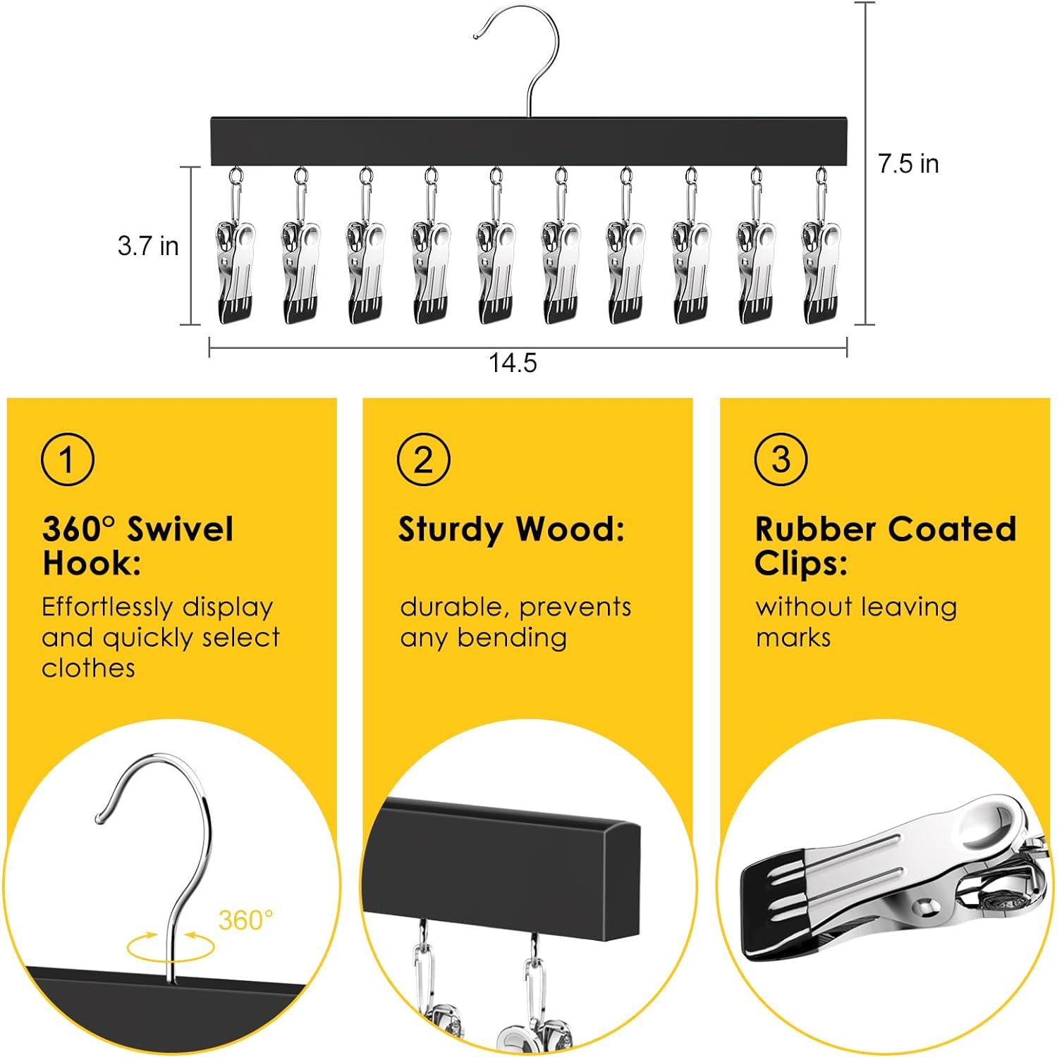 Legging Organizer for Closet, Pants Hangers with Clips Holds 20 Leggings, Jeans, Hats, Shorts, Socks, 360° Rotating