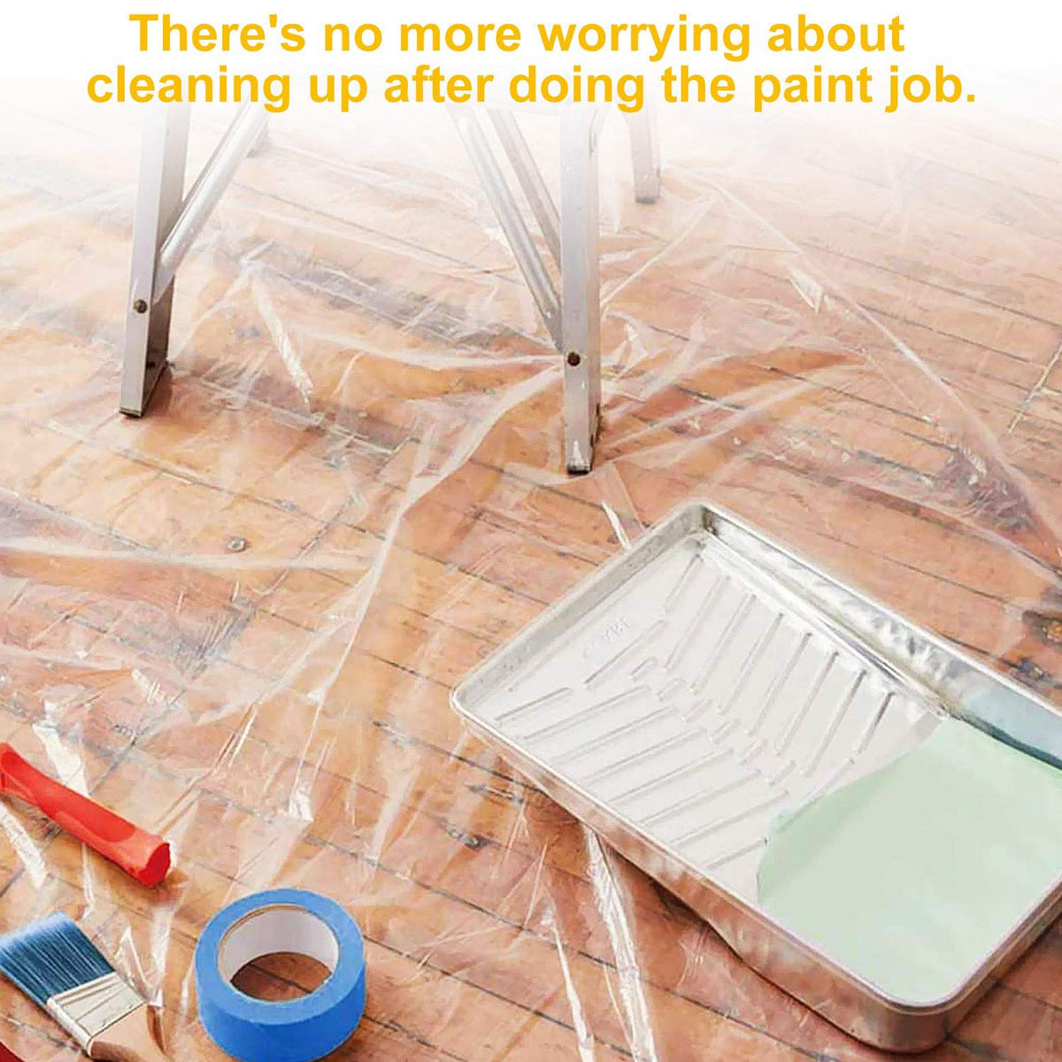 13Ft x 65 Ft Plastic Painting Drop Film, 2 Pcs Tape and Drape Dust Plastic Drop Cloth, Pre-Taped Masking Film for