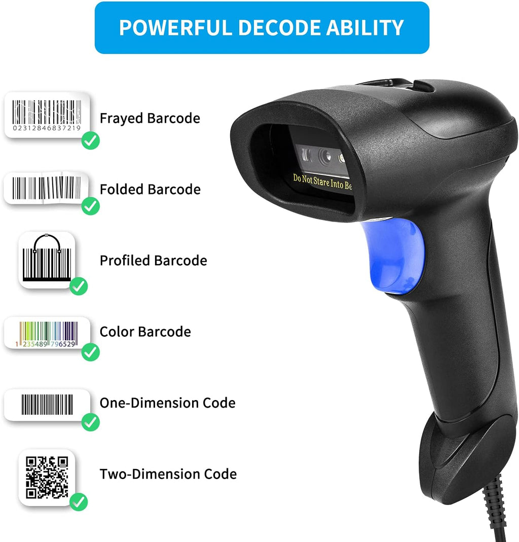 USB 2D Barcode Scanner | Wired, QR Code Reader