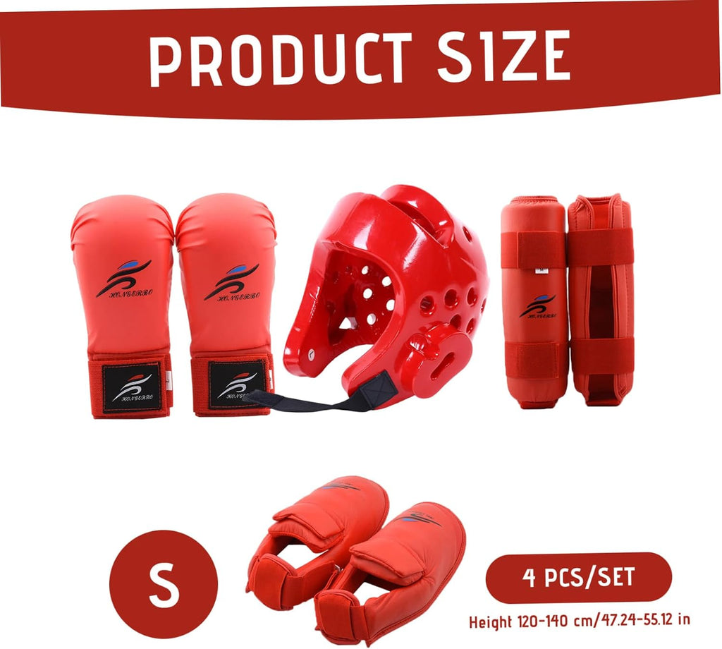Karate Sparring Gear Protective Polyester Taekwondo Sparring Gear Includes 1Pc Helmet, 1 Pair Gloves & 1 Pair Leg
