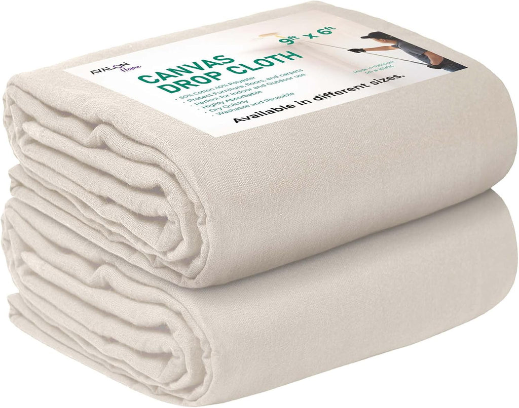 Canvas Drop Cloth for Painting 9x6 feet Pack of 2-8oz Painters Drop Cloths for Painting - All Purpose Canvas Tarps