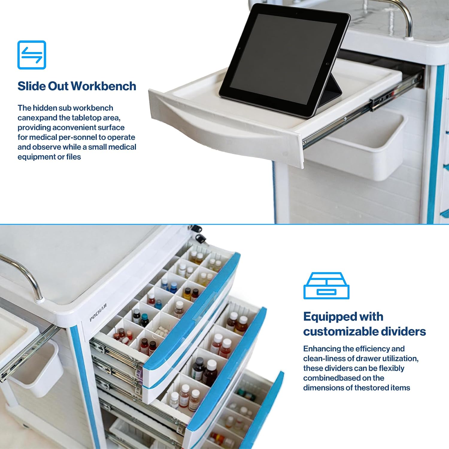 Medical Crash Cart with Emergency Accessory for Hospitals and Clinic | Rolling Emergency Cart with Cardiac Board, IV