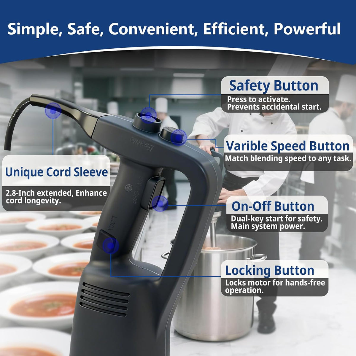 750W Commercial Immersion Blender, Electric Hand Blender with 16" Detachable Shaft, Variable Speed